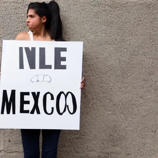 Prompt: attractive woman holding a blank sign, full body, mexico city