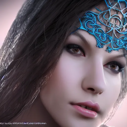Image similar to beautiful dark sorceress female, 3d render, cinematic shot, hyper realistic
