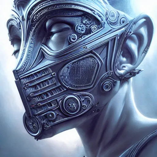 Image similar to Very very very very highly detailed epic photo of face with venetian mask, intricate, dystopian, sci-fi, extremely detailed, digital painting, artstation, concept art, smooth, sharp focus, illustration, intimidating lighting, incredible art by Artgerm and Vincent di Fate