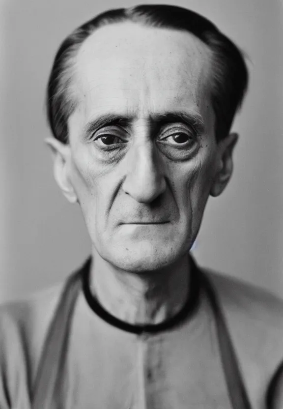 Image similar to a close - up casual photo of marcel duchamp with pensive eyes, 1 9 2 0 s monochrome snapshot, graflex 4 x 5, f 1. 8, 3 5 mm, ilford delta 3 2 0 0 pro