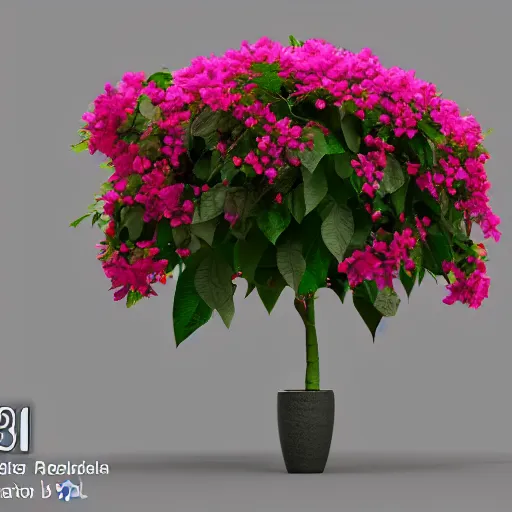 Prompt: A 3D reconstruction of a flowers Bougainvillea with 10 pedals evenly dispersed and Stamens in the center, rendered in Unity, 3ds Max Design, Blender, and Maya