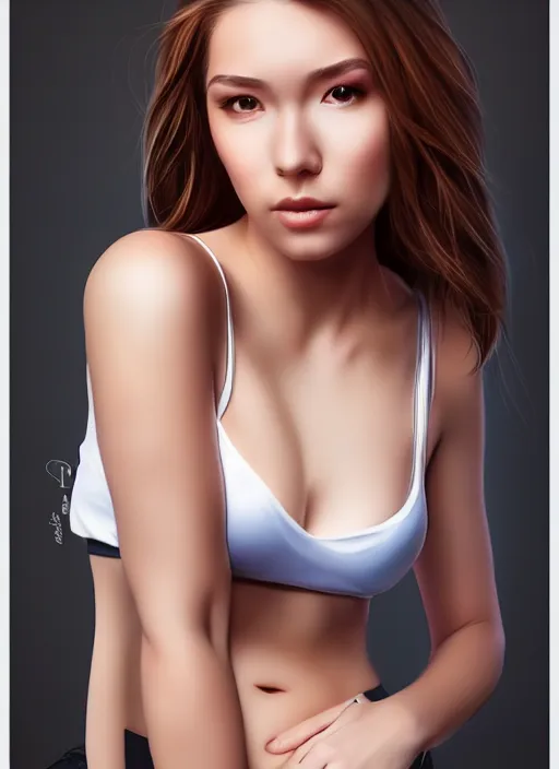 Prompt: full body portrait of a beautiful young woman, photorealistic, hair down to waist, sharp focus, in the style of Kevin Kostic, Stephen Lau and artgerm, hyper sharp focus, 8k highly detailed