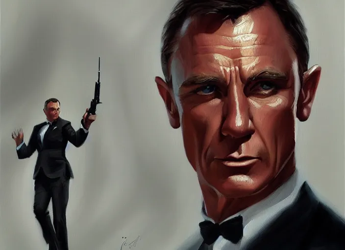 Image similar to James Bond, concept art oil painting by Jama Jurabaev, extremely detailed, brush hard, artstation