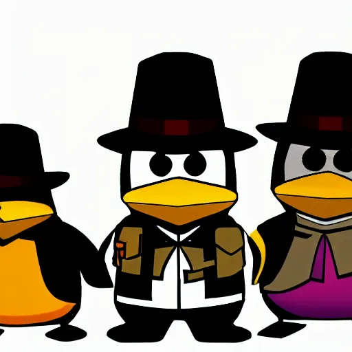 Image similar to club penguin mobsters with guns, scarface, the godfather, dark smoke, dystopian urban scene