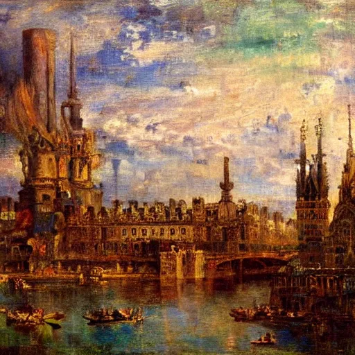 Image similar to a dream city in the style of gustave moreau, fernand keller, oil on canvas, musee d'orsay