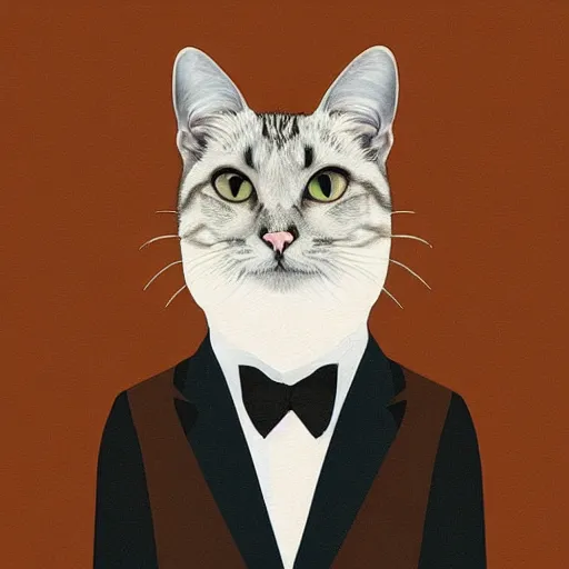 Prompt: A geometric painting of a cat in a suit, trending on Artstation