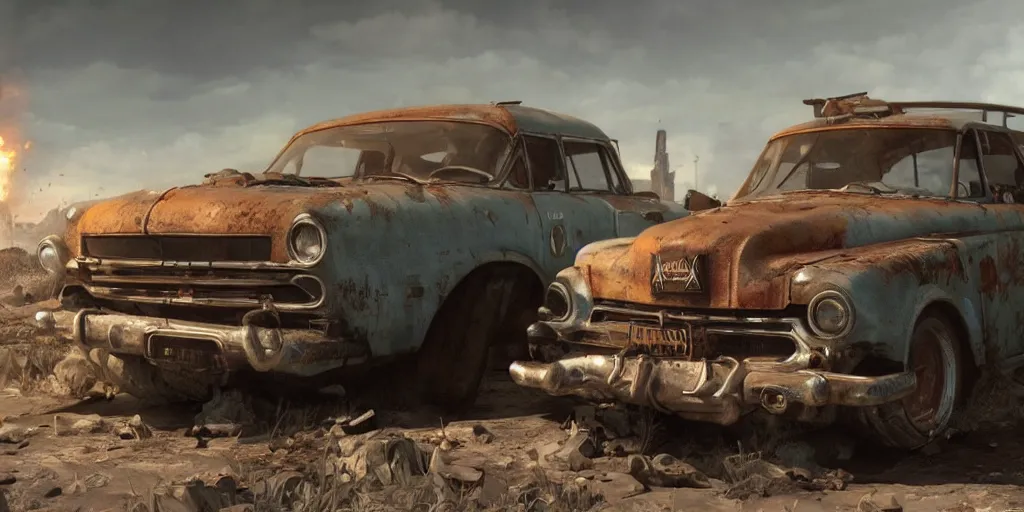 Image similar to fallout concept art car render ultra unreal engine 5