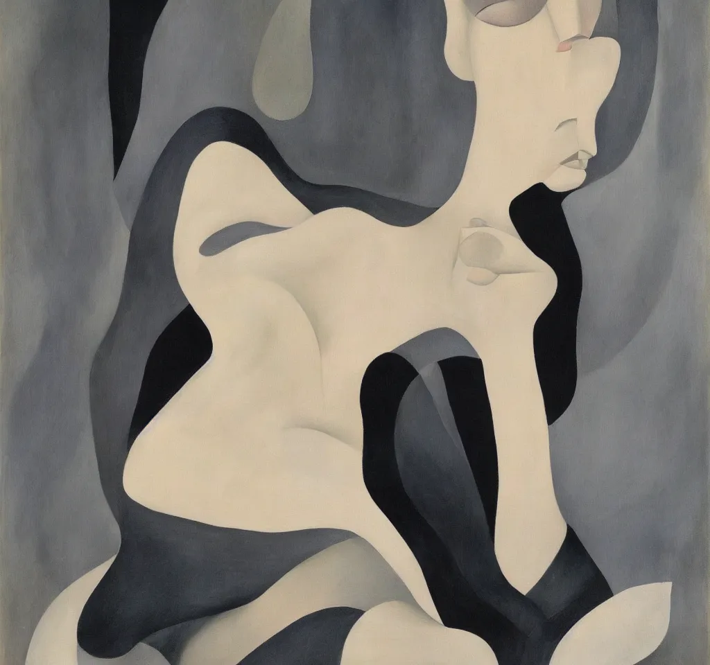 Image similar to portrait of a melancholic lady, by georgia o keeffe