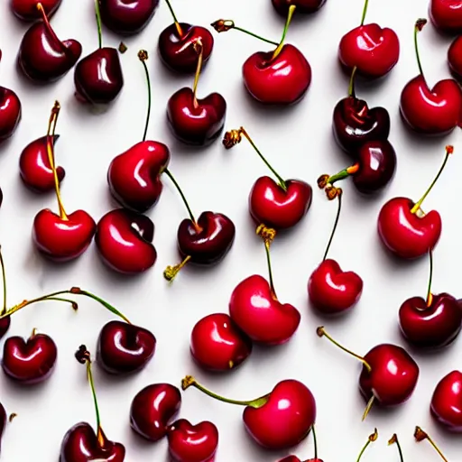 Image similar to Cherries, cherry inside a cherry, cherry explosion, white background, 3d