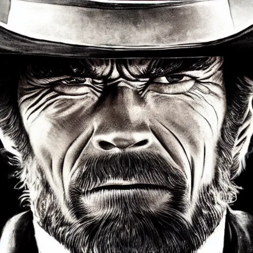 Image similar to an 1 8 0 0 s photo of donald tusk, squinting at high noon, style of a clint eastwood movie, the good, the bad and the ugly, vibe, glory days, justice, american flag, independence, patriotism, black and white, artgerm