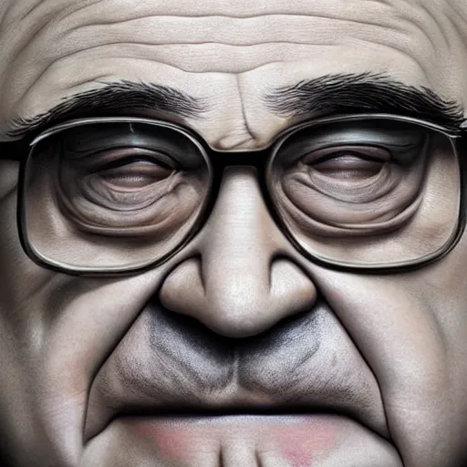 Image similar to hyperrealistic image of danny devito, stunning 3 d render inspired art by xiang duan and thomas eakes, perfect facial symmetry, hyper realistic texture, intricate, photorealistic, highly detailed attributes and atmosphere, dim volumetric cinematic lighting, 8 k octane detailed render, trending on artstation, masterpiece, stunning,