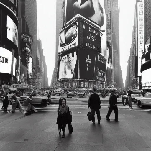 Image similar to photorealistic photos nick ut and eddie adams and margaret bourke and yousuf karshs and alfred eisenstaedt, smooth, sharp details, 5 k extremely detailed, aesthetic / tribe in time square