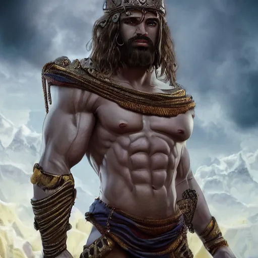 Image similar to a muscular genie, highly detailed, epic, fantasy, highly detailed face, full body, digital art, 8 k, photo realistic, futuristic