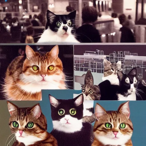 Image similar to twitch con attended by cats, circa 1 9 8 0, hyper detailed, realistic, 8 k,