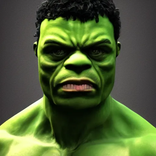 Image similar to pepe hulk, realistic, frame from marvel movie