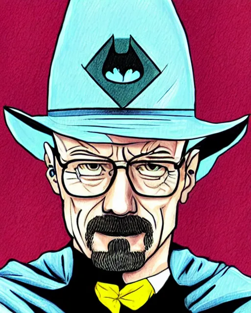 Image similar to portrait of walter white as the batman, illustration, art by neil gaiman