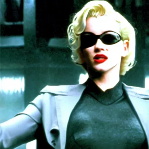 Prompt: movie scene from the matrix, marilyn monroe as carrie - anne moss