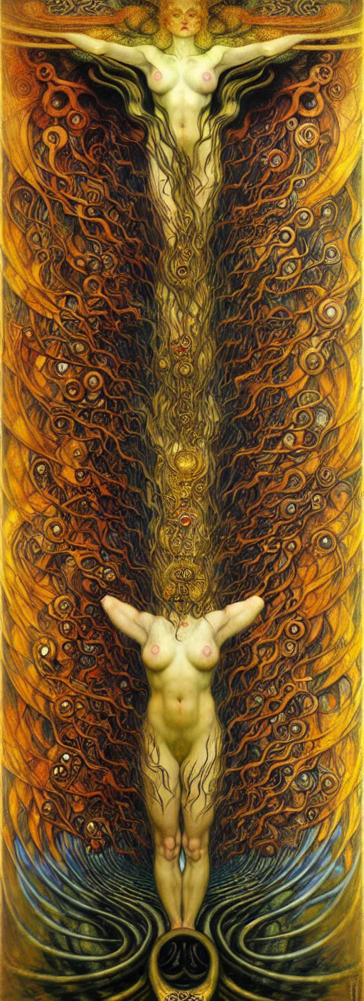 Image similar to Divine Chaos Engine by Karol Bak, Jean Delville, William Blake, Gustav Klimt, and Vincent Van Gogh, symbolist, visionary