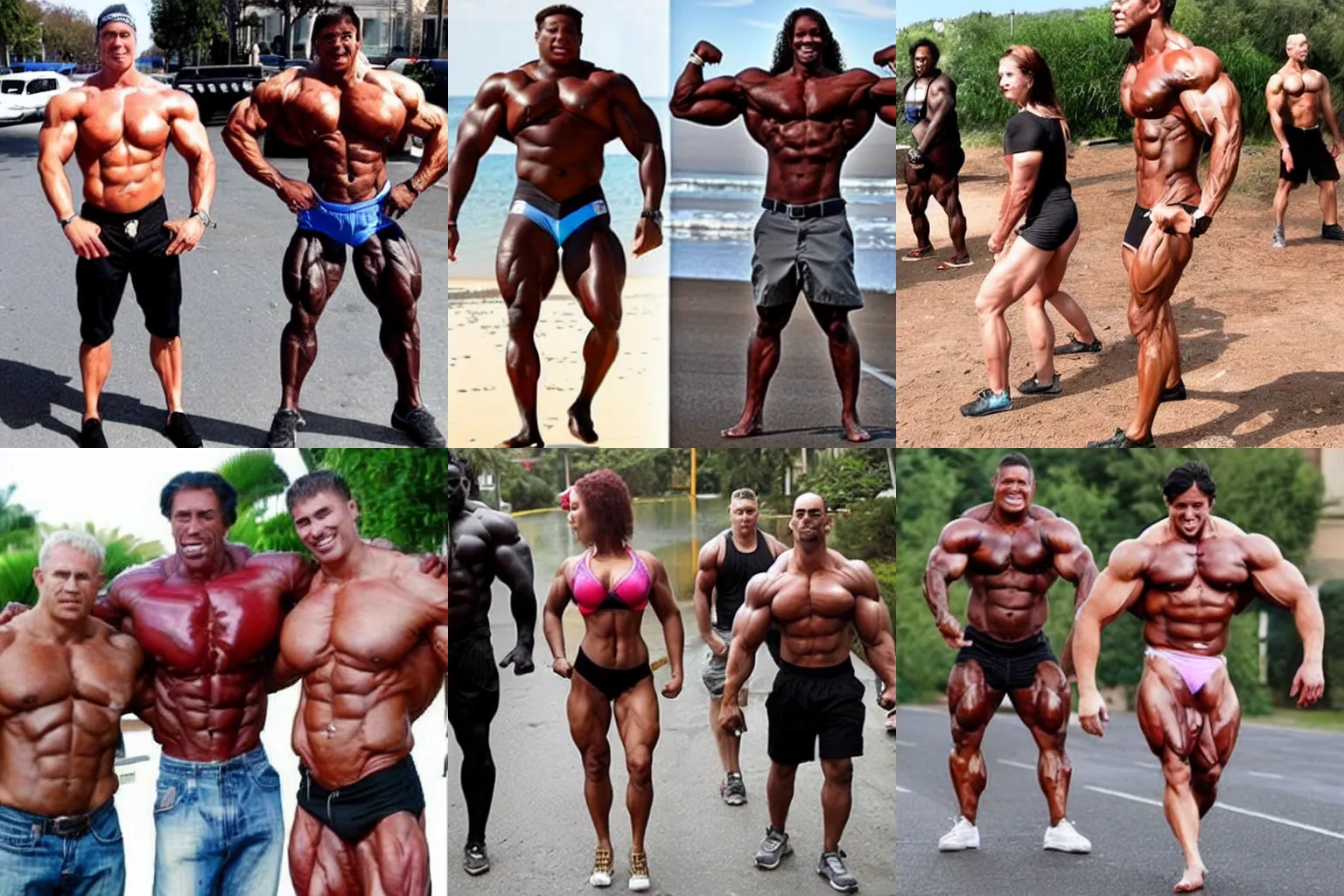 Prompt: Bodybuilders hunt skinny people around the world