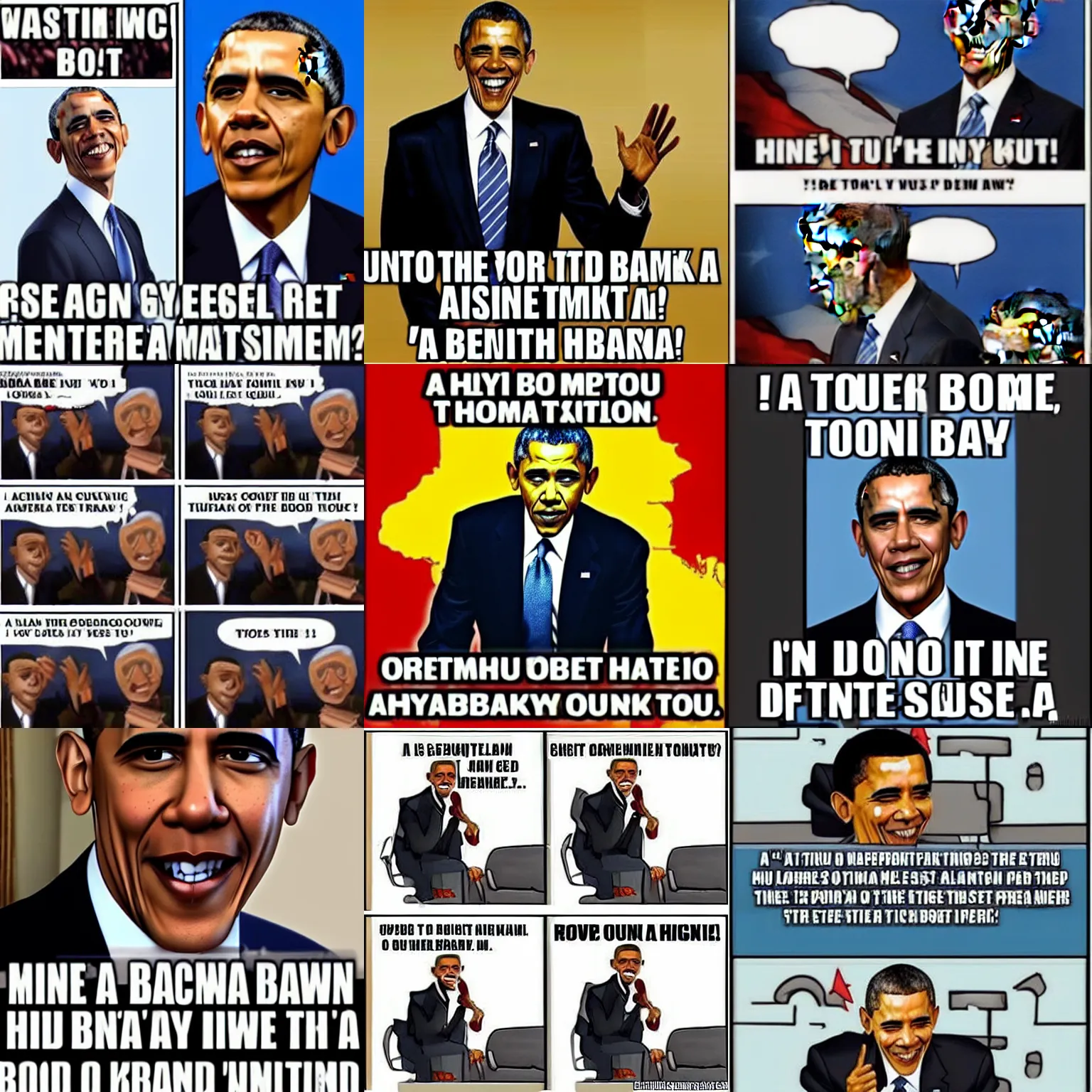 Image similar to a hilarious conservative Barack Obama meme, iFunny Impact font bottom text