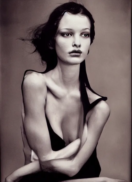 Image similar to half - length portrait of cute model, fine art portrait photography by richard avedon