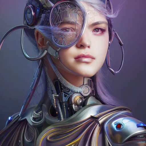 Image similar to studio portrait of lawful good colorful female holy mecha paladin absurdly beautiful, elegant, young sensual graceful woman, ultrafine hyperrealistic detailed face illustration by kim jung gi, irakli nadar, intricate linework, sharp focus, bright colors, matte, octopath traveler, final fantasy, unreal engine highly rendered, global illumination, radiant light, intricate environment