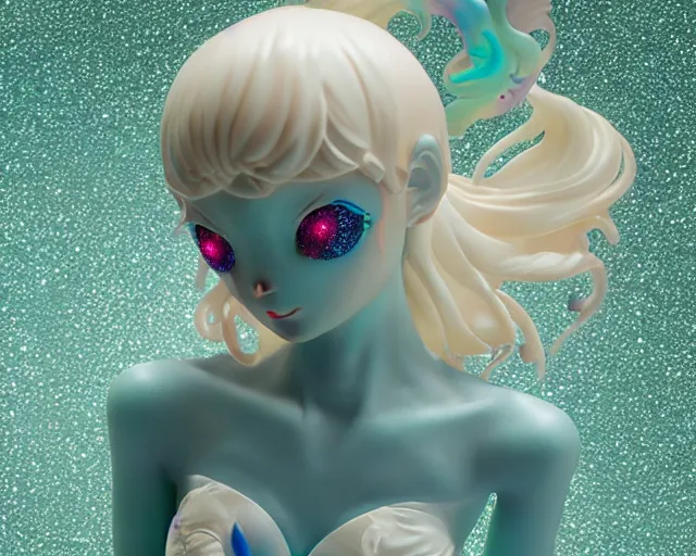 Image similar to James Jean isolated magical girl vinyl figure, figure photography, holographic undertones, glitter accents on figure, anime stylized, high detail, ethereal lighting - H 640