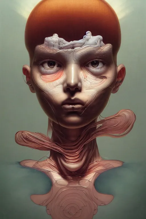 Prompt: prompt : figurative unique features subconscious, symmetrical face, portrait soft light painted by james jean and katsuhiro otomo and erik jones, inspired by akira anime, smooth face feature, intricate oil painting, high detail illustration, sharp high detail, manga and anime 1 9 9 9