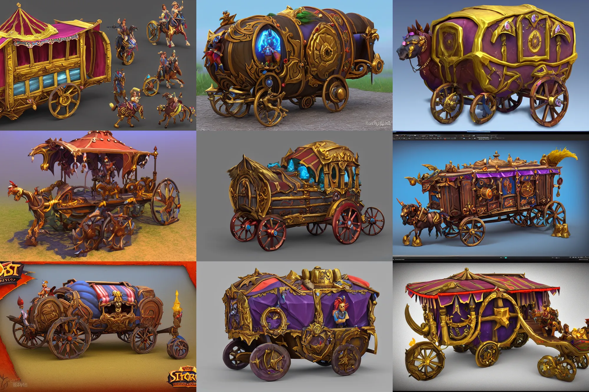 Prompt: 3d sculpt of a gypsy circus wagon, artstaton, heroes of the storm, digital illustration