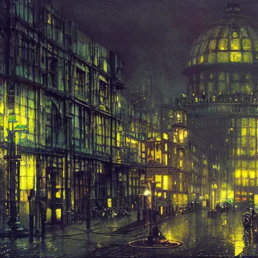 Image similar to dieselpunk city, john atkinson grimshaw