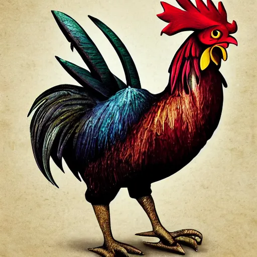 Prompt: fantasy art ultra detailed photo of the most interesting rooster king in all it's glory