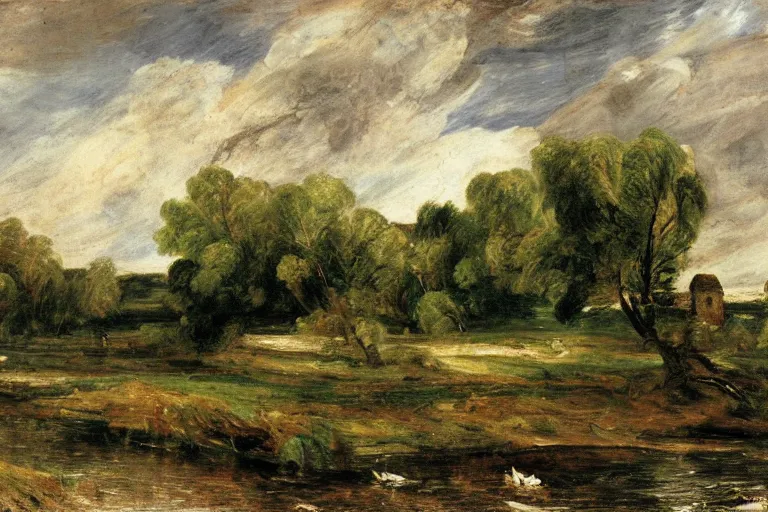 Image similar to ‘ a painting of a pastoral country landscape with a river by john constable ’