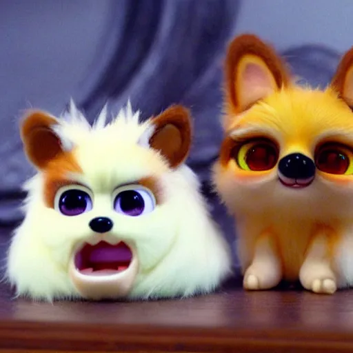 Image similar to cute corgi furby, scene from an anime by studio ghibli