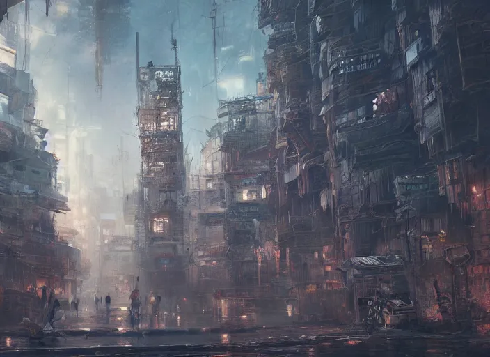 Image similar to detailed concept art illustration oil painting of a dystopian city in intricate details, ultra detailed, digital art, octane render, dystopian, micro detail 4k