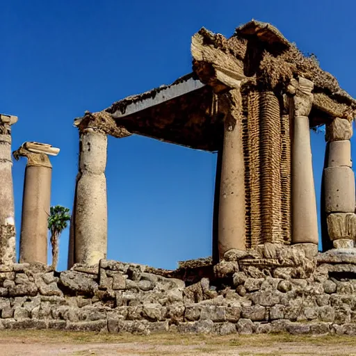 Prompt: Ruins of an walmart Temple in mesopotanian ancient city, walmart temple, award winning photo