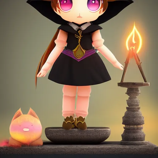 Image similar to cute fumo plush of a girl casting a summoning spell, witch, vray