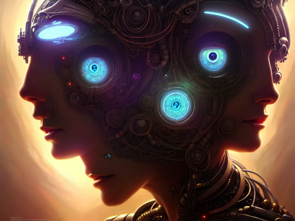 Prompt: ultra realistic beautiful cyborg deity eyes closed, sci-fi, cyberpunk, intricate details, elegant, highly detailed, photorealistic, digital painting, octane render, concept art, eerie, 8k, art by artgerm and james clyne and greg rutkowski and alphonse mucha