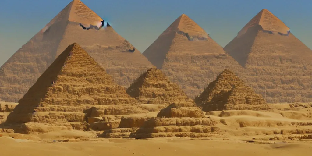 Prompt: egyptian landscape with pyramids by makoto shinkai