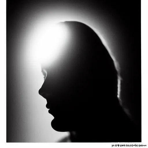 Prompt: backlit portrait in a darkroom, black and white photography