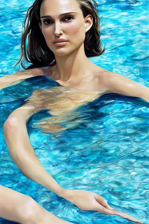 Image similar to Natalie Portman Next to the pool,digital art,ultra realistic,ultra detailed,art by Jenny Saville