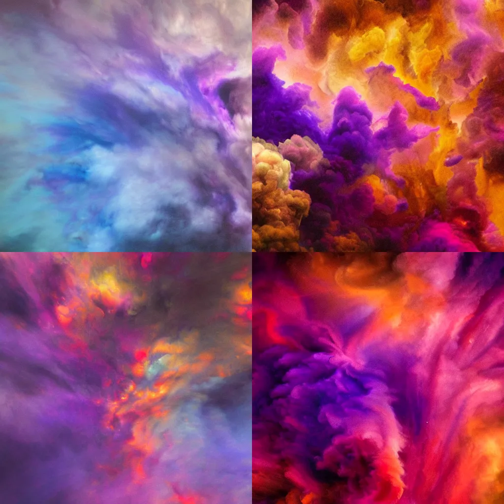 Prompt: a close up of a purple and orange cloud, an airbrush painting by kim keever, pixabay contest winner, generative art, psychedelic, redshift, chromatic