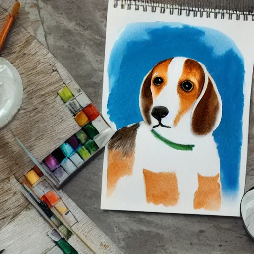 Prompt: beagle watercolor winter