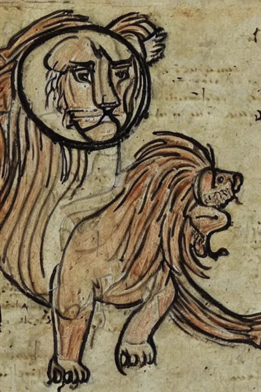 Image similar to Terrible Medieval Drawings of a lion of an illuminated manuscript.