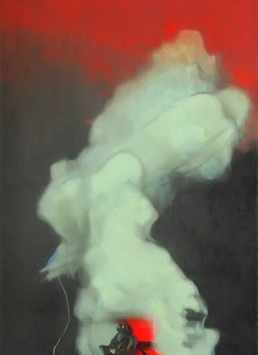 Image similar to pale floating husk in red light, billowing smoke, painting by phil hale, fransico goya,'action lines '!!!, graphic style, visible brushstrokes, motionb blur, blurry, visible paint texture, crisp hd image