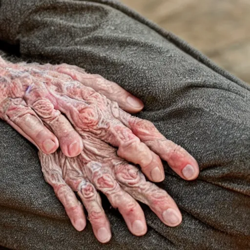 Image similar to highly detailed close up of elderly hands