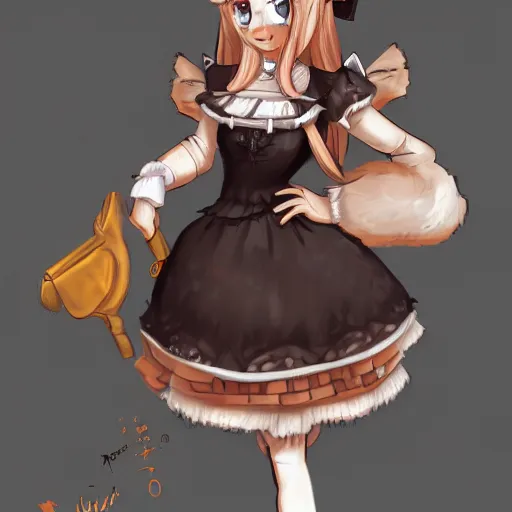 Prompt: a fox fursona wearing a maid outfit, highly detailed, digital art, trending on artstation, furry art