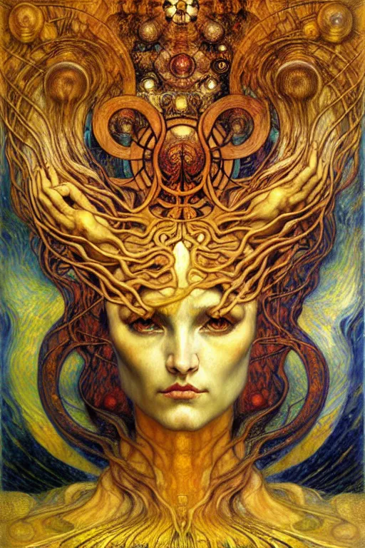 Image similar to Divine Chaos Engine by Karol Bak, Jean Delville, William Blake, Gustav Klimt, and Vincent Van Gogh, symbolist, visionary