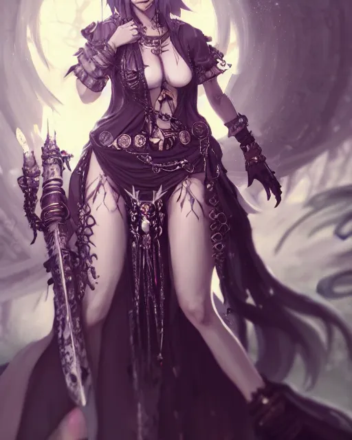 Image similar to sorceress in beautiful dress surrounded by skulls, final fantasy, cushart krenz, very detailed, realistic face, detailed face, matte, tonemapping, bbwchan, perfection, 4 k,