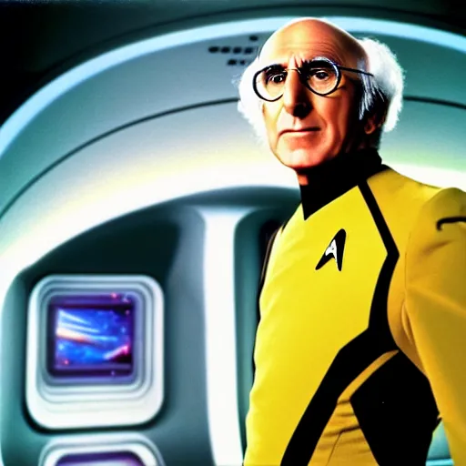 Prompt: “ still of star trek the next generation. larry david as captain on the bridge of the enteprise, 4 k ” w - 1 0 2 4