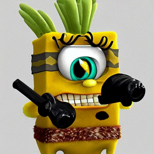 Image similar to very furry spongebob, cgi, artstation, highly detailed, concept art, sharp focus